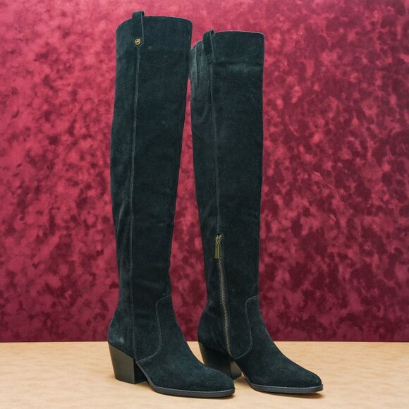 Michael Kors Women Harlo Black Suede Western Cowboy OTK Boots size 5.5 - Picture 1 of 10